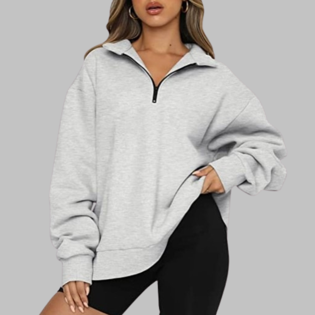 Mary | Casual Oversized Half Zip Long Sleeve Sweatshirt