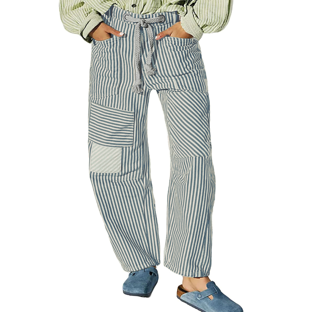 Zoey | Chic Stripe Drawstring Wide-Leg Pants