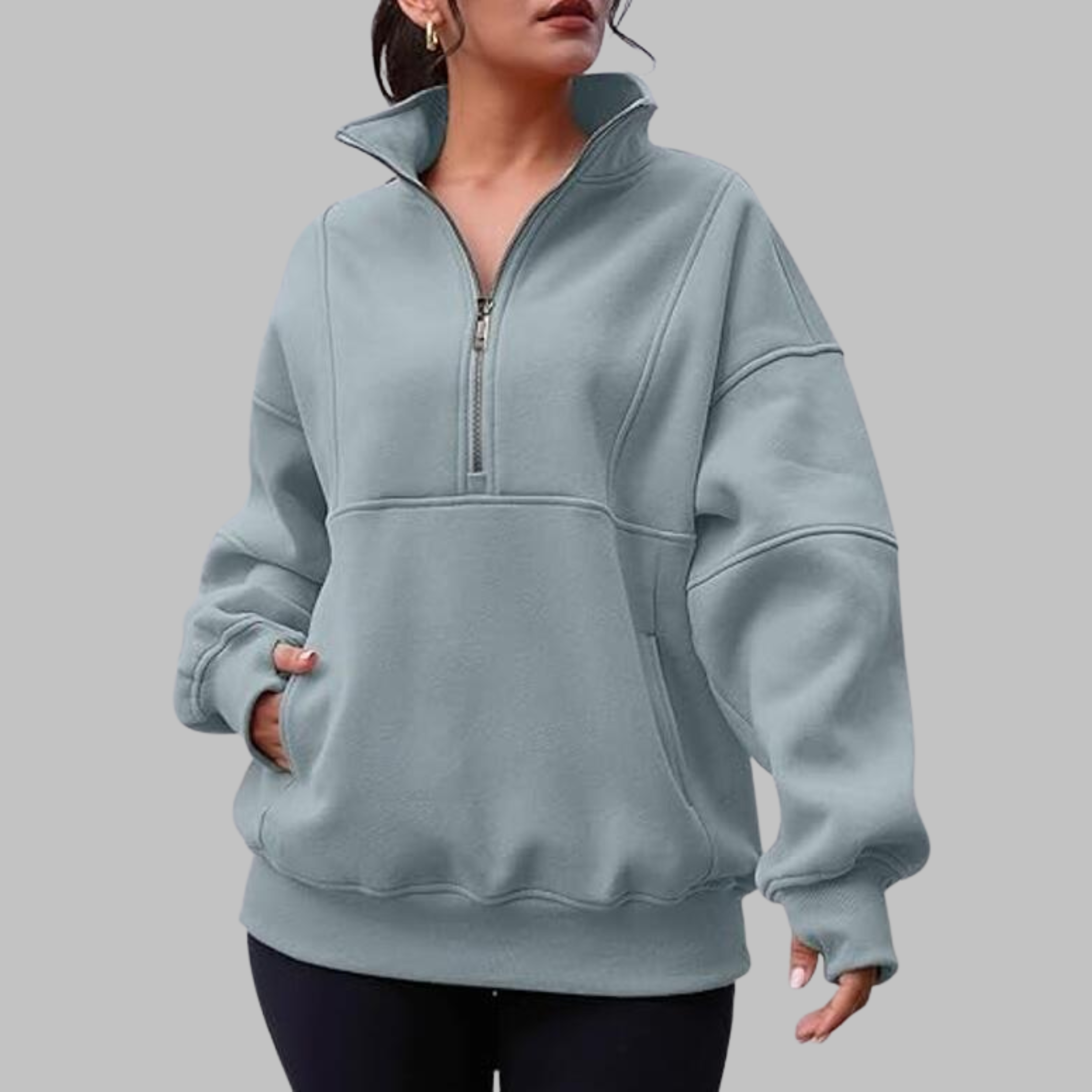 Morgan | Comfy Collar Half Zip Oversized Long Sleeve Sweatshirt
