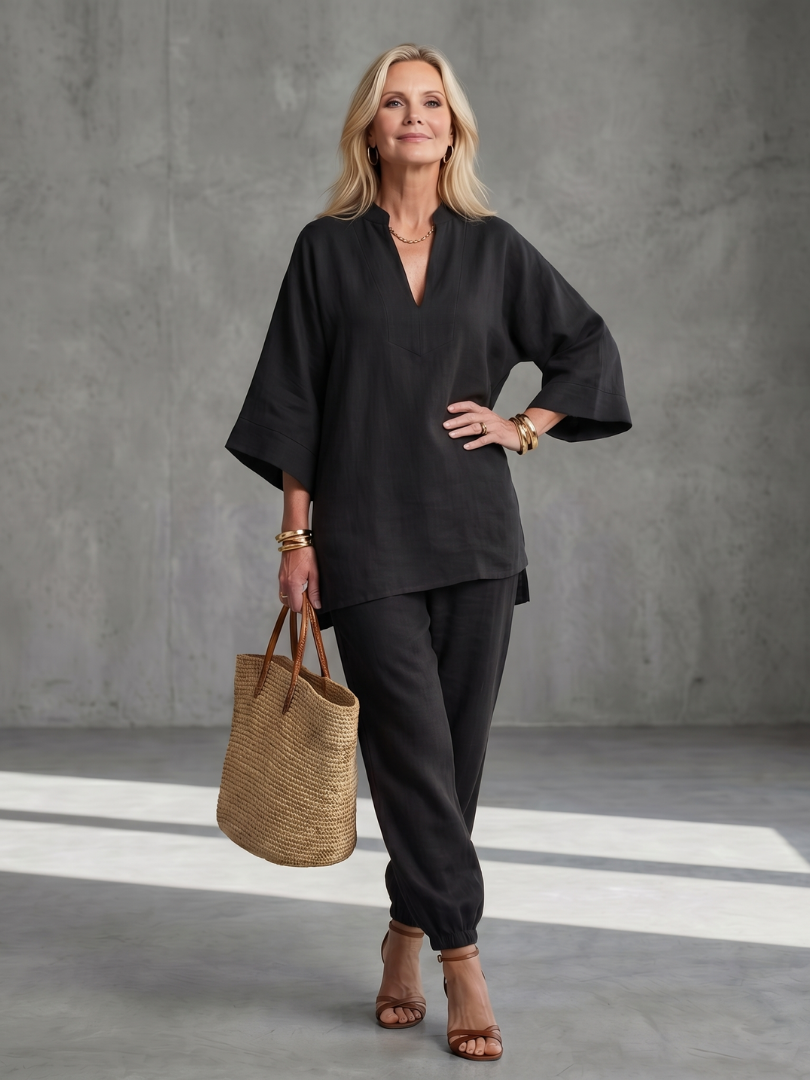 Georgiana | V Neck Tunic Two Piece Set