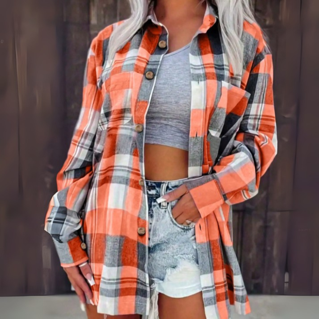 Harper | Casual Plaid Button Down Collared Long Sleeve Top