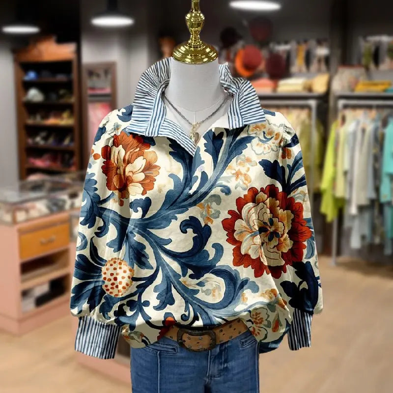 Serenity | Classy Vintage Floral Printed Blouse