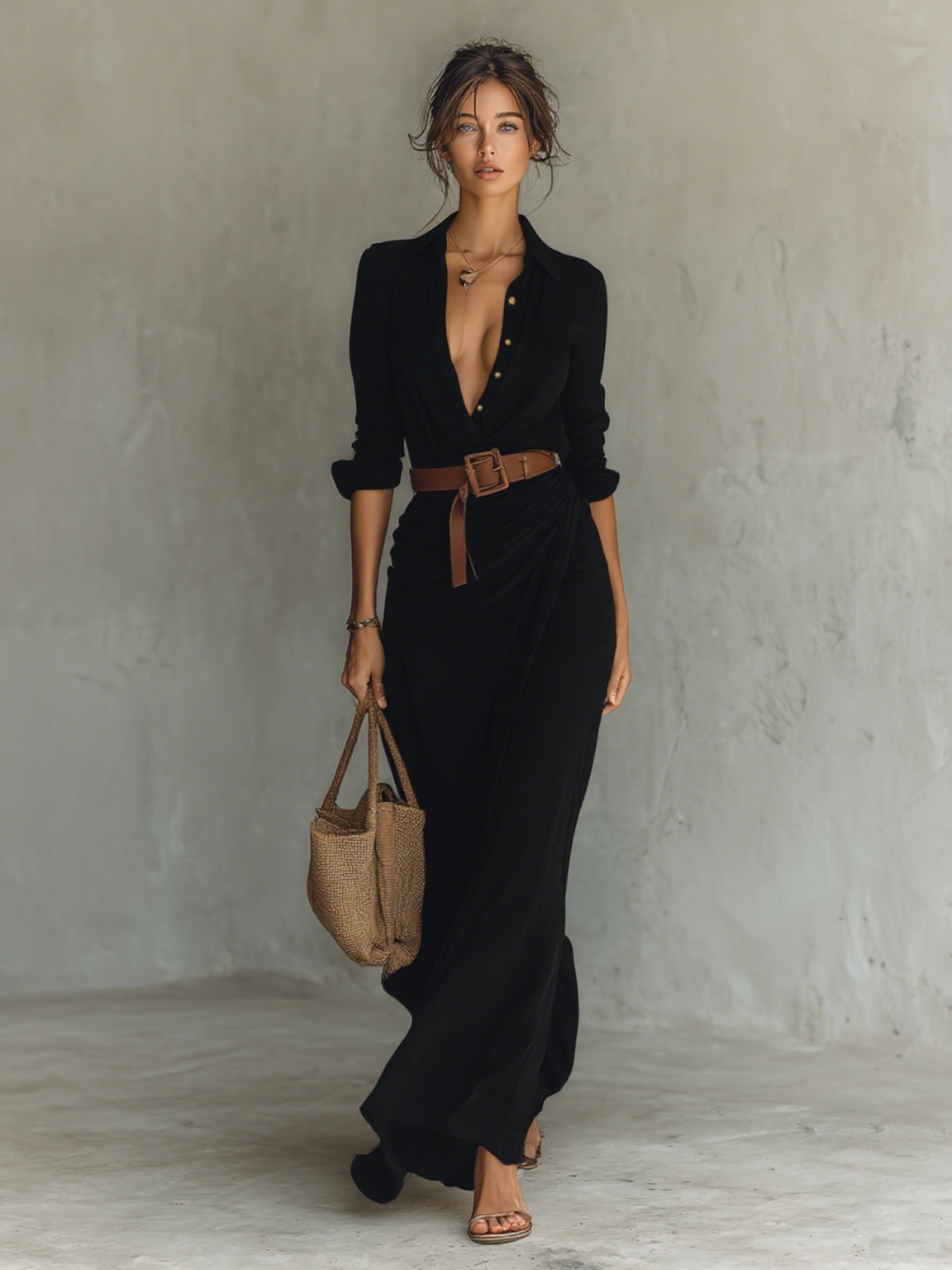 Aria | Belted Shirt Maxi Dress