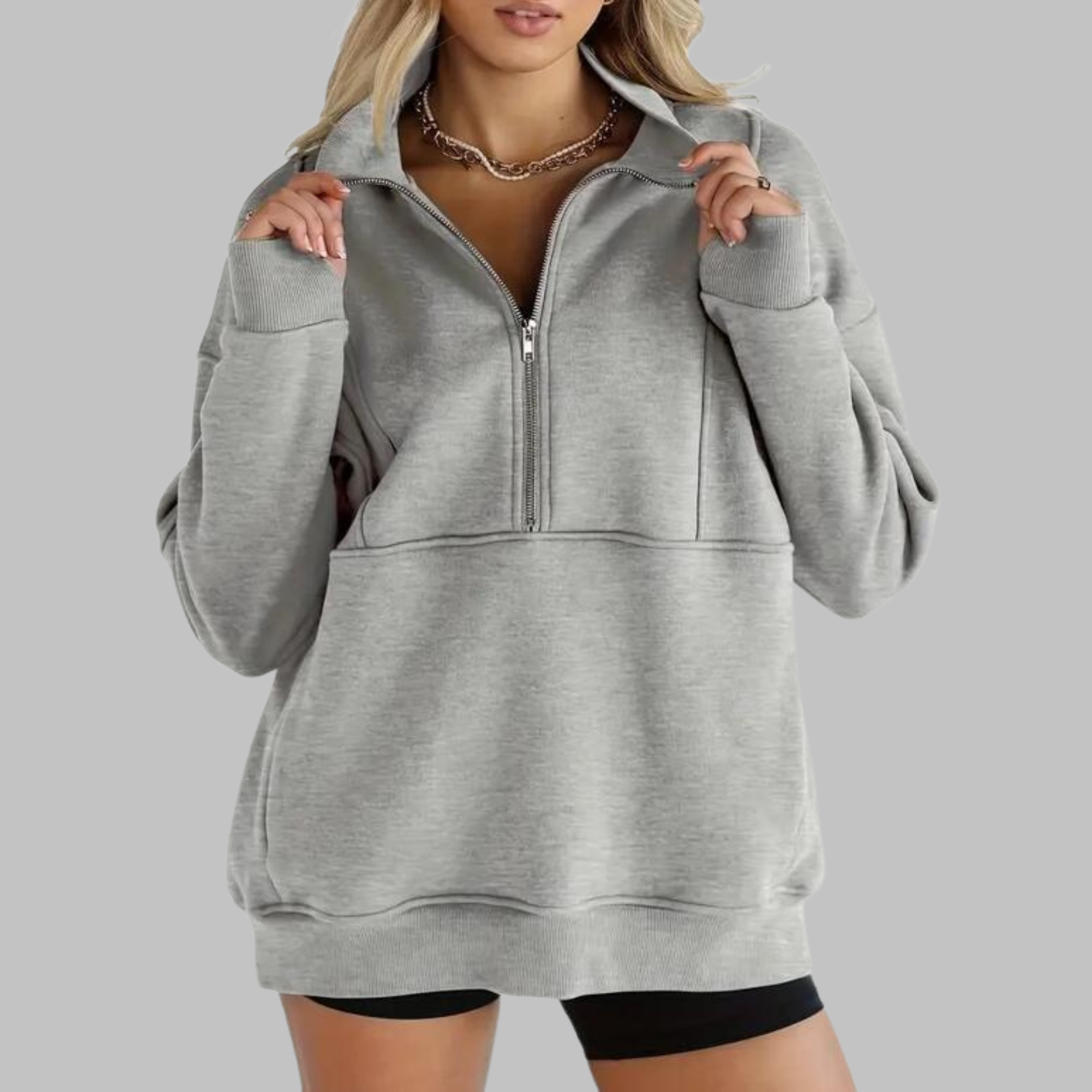 Morgan | Comfy Collar Half Zip Oversized Long Sleeve Sweatshirt
