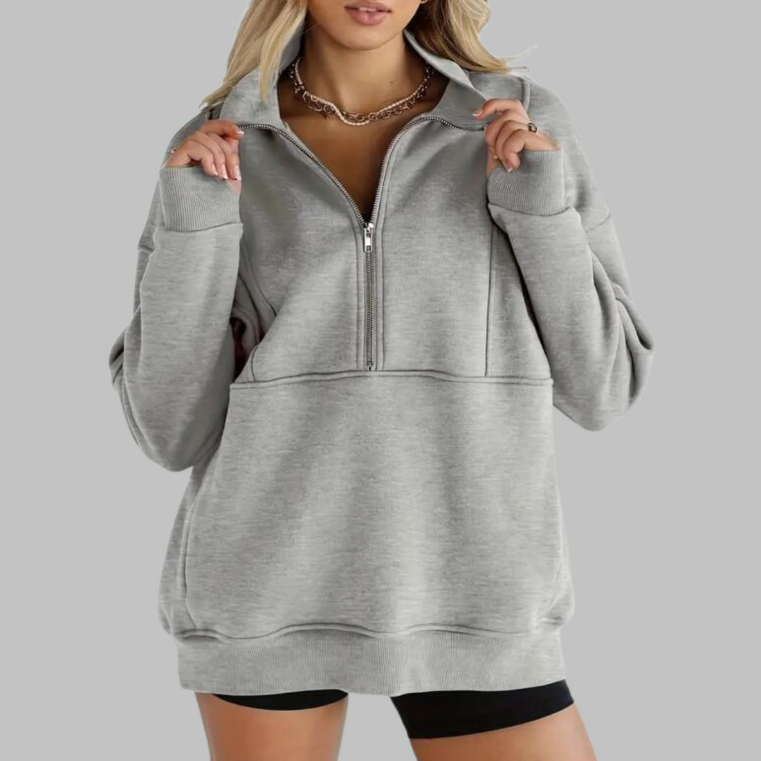 Morgan | Comfy Collar Half Zip Oversized Long Sleeve Sweatshirt