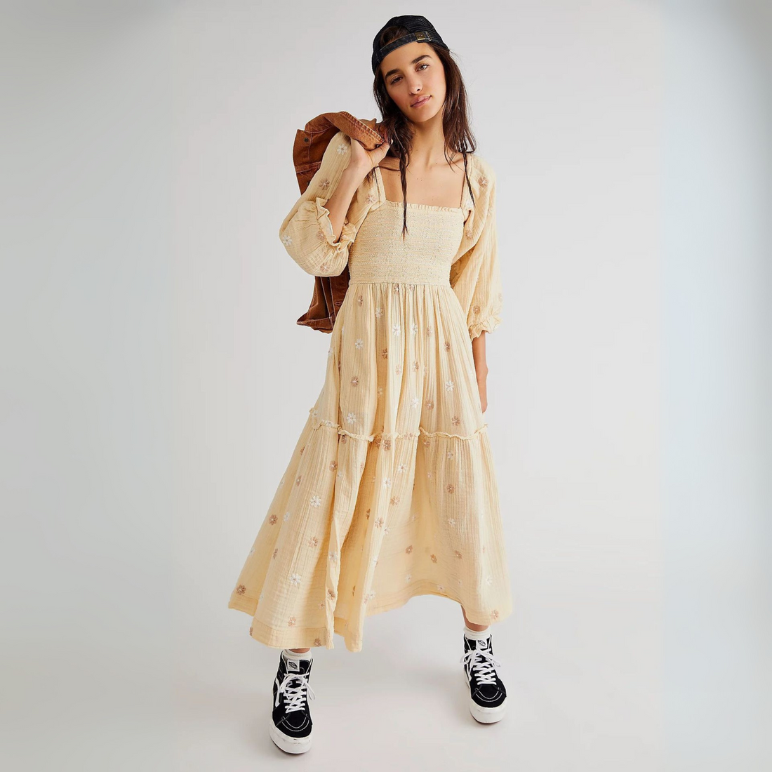 Hannah | Comfy Floral Lantern Sleeve Square Neck Maxi Dress