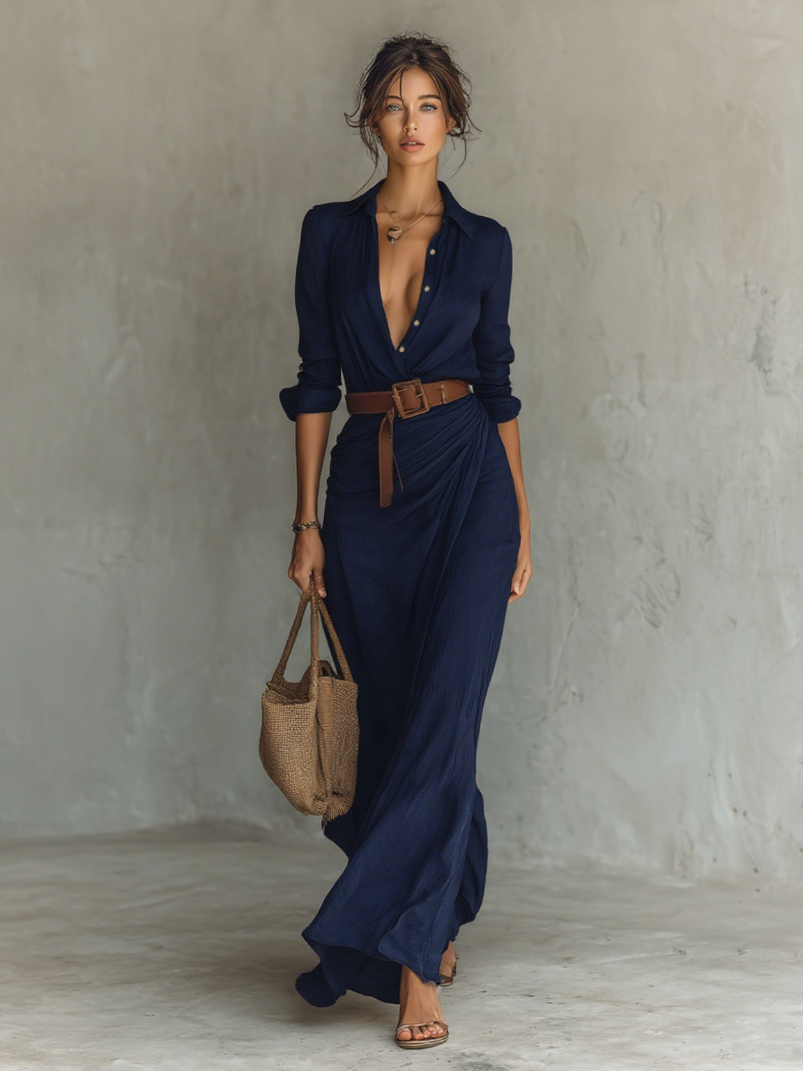 Aria | Belted Shirt Maxi Dress