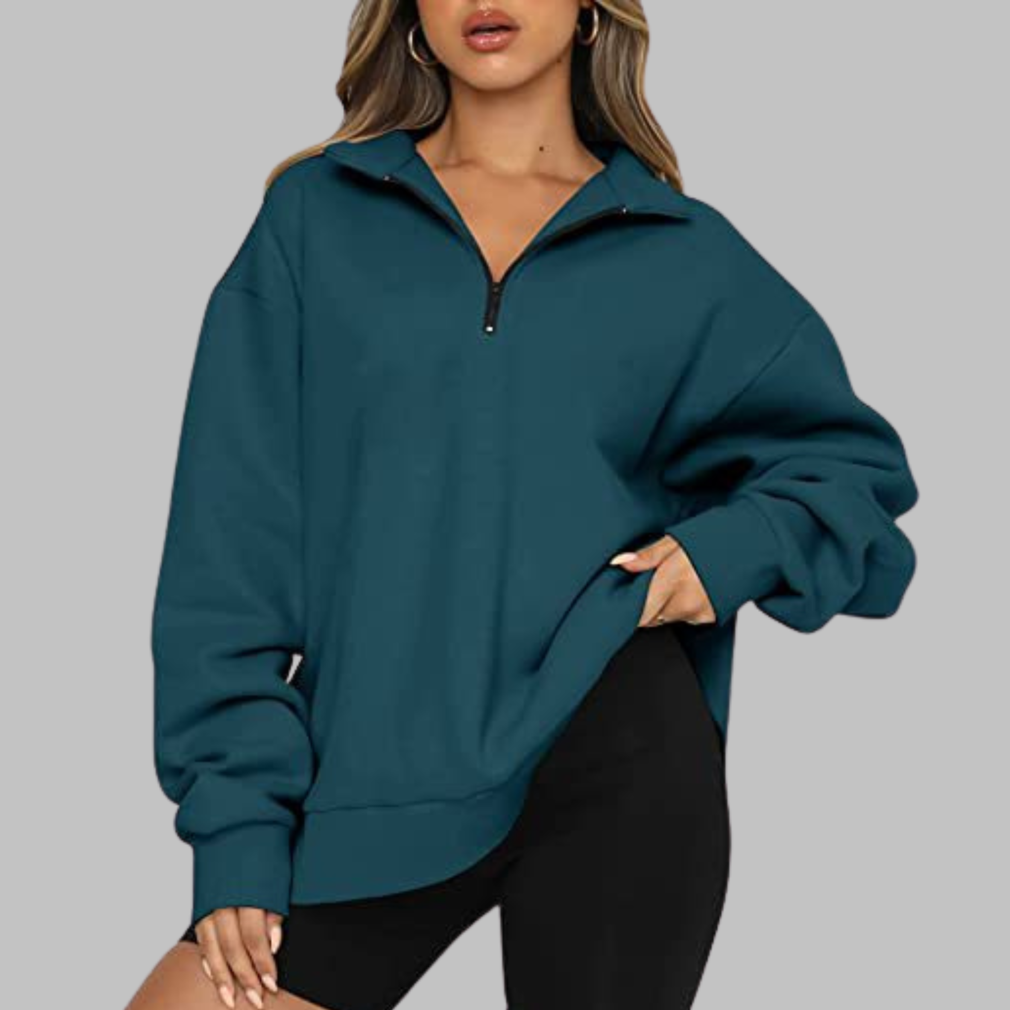 Mary | Casual Oversized Half Zip Long Sleeve Sweatshirt