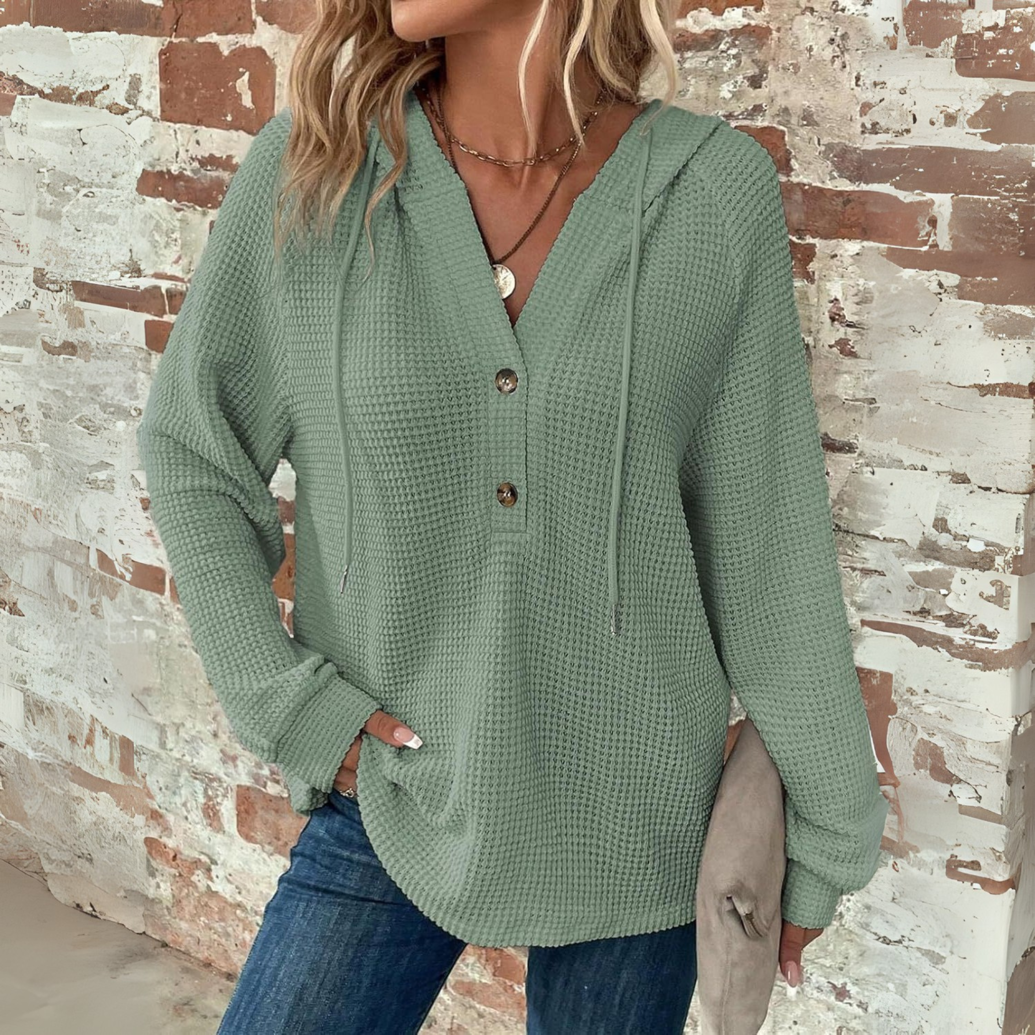 Silvia | Casual Long Sleeve V-Neck Hoodie Sweatshirt