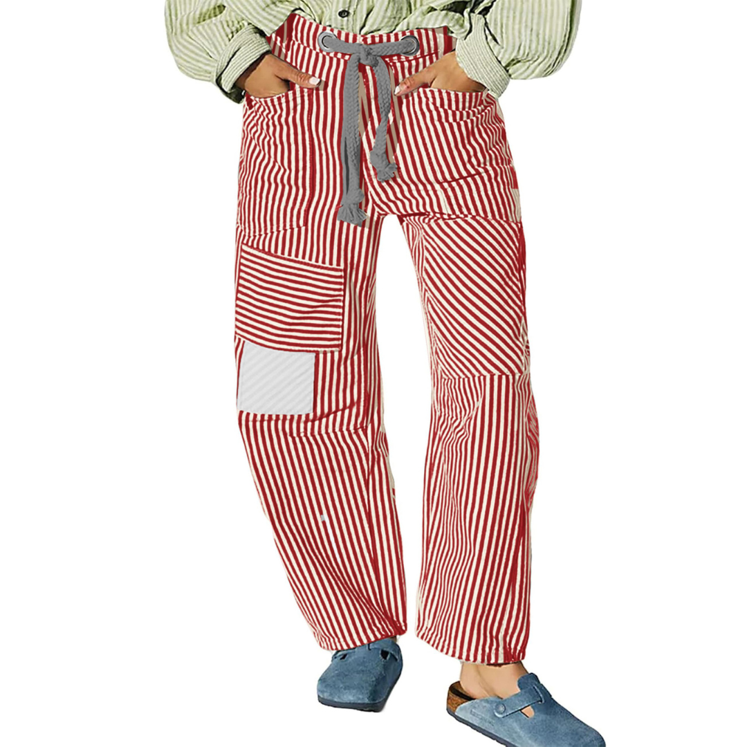 Zoey | Chic Stripe Drawstring Wide-Leg Pants