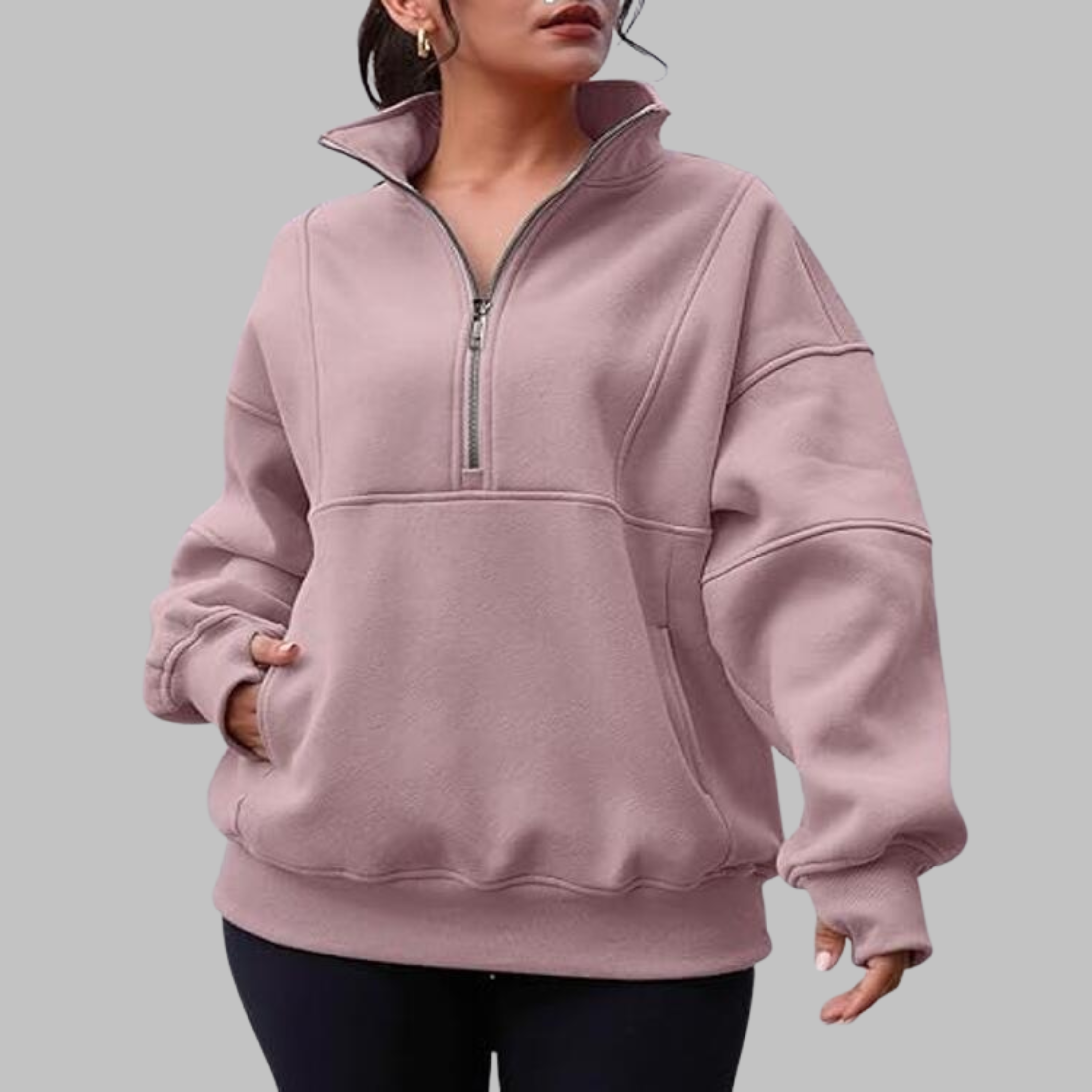 Morgan | Comfy Collar Half Zip Oversized Long Sleeve Sweatshirt