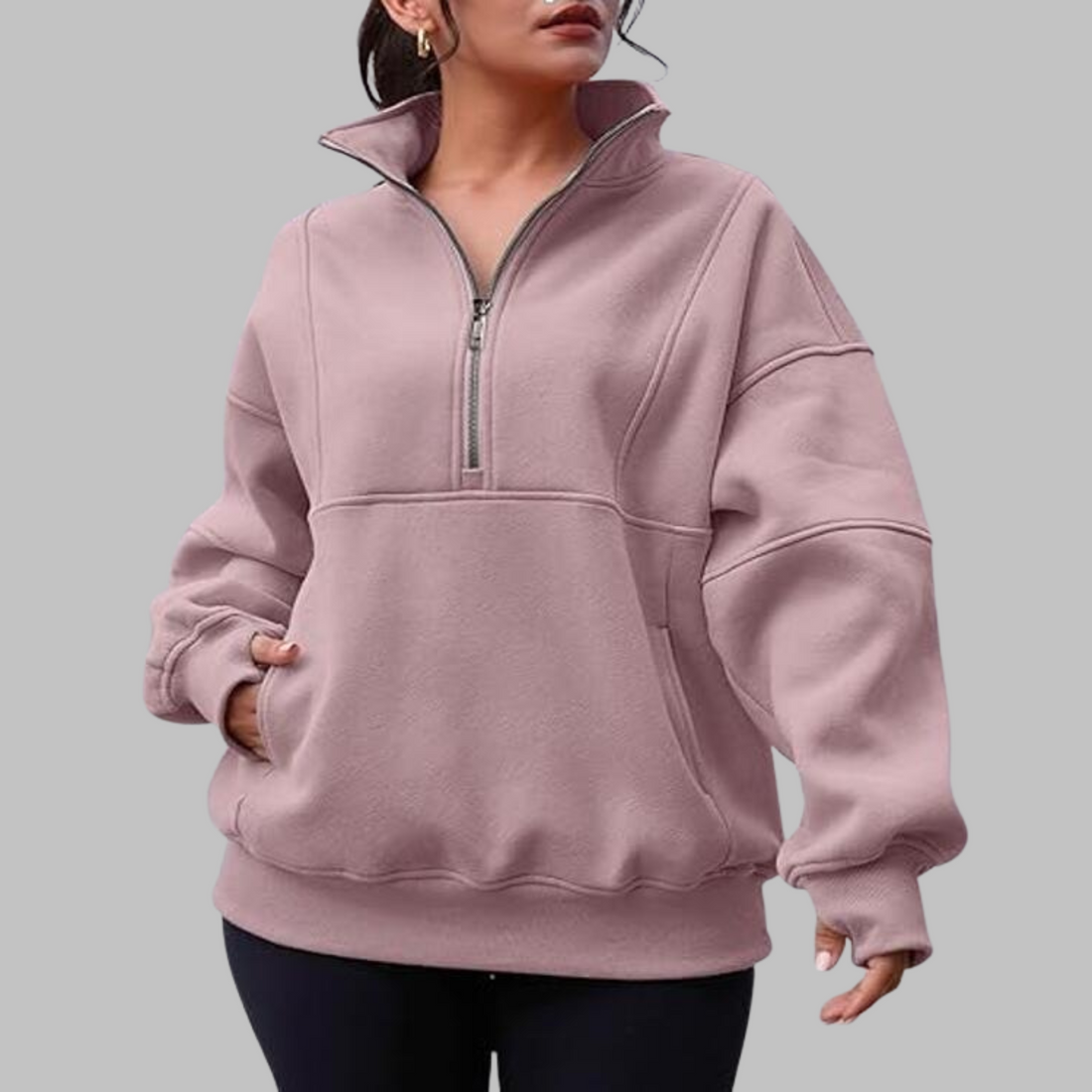 Morgan | Comfy Collar Half Zip Oversized Long Sleeve Sweatshirt