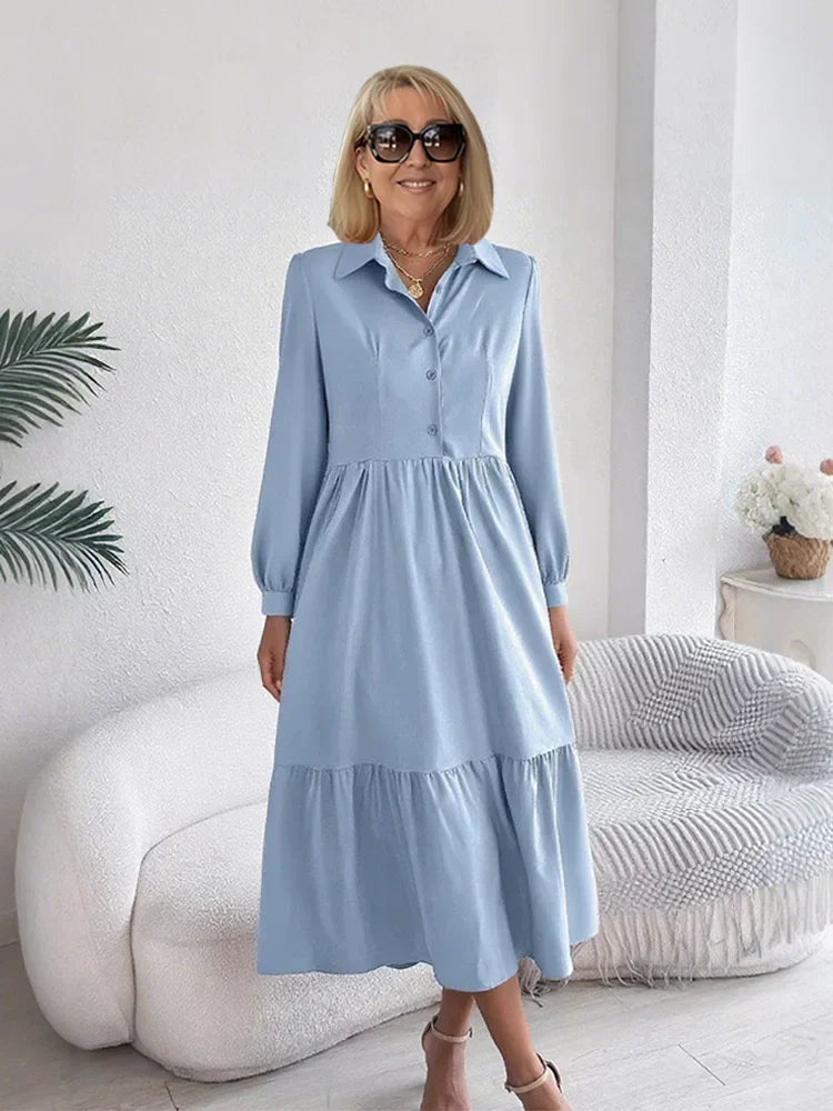 Sophie | Elegant Comfort Ruffle Shirt Dress