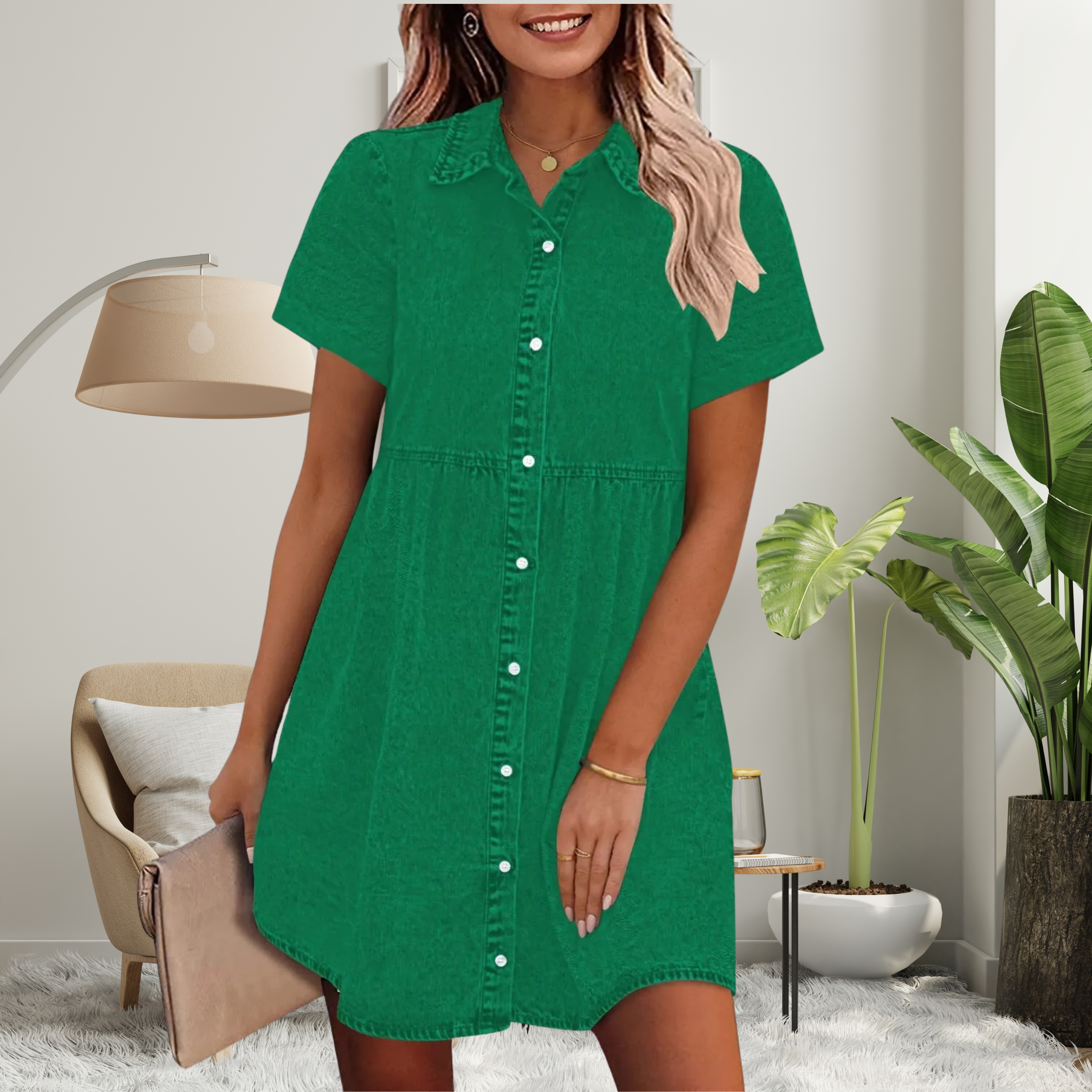 Hadassah | Classic Short Sleeve Button Down Mini Dress