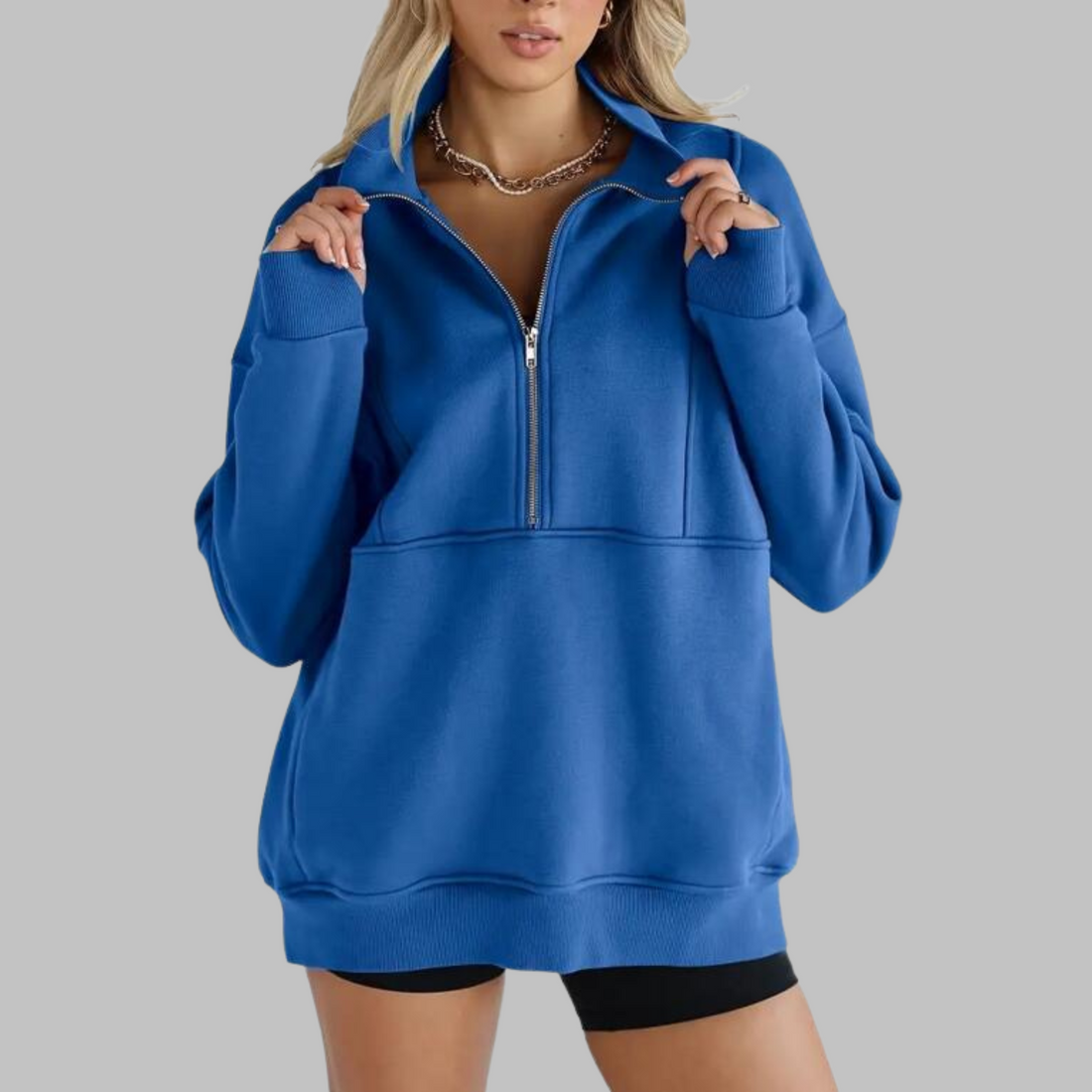 Morgan | Comfy Collar Half Zip Oversized Long Sleeve Sweatshirt
