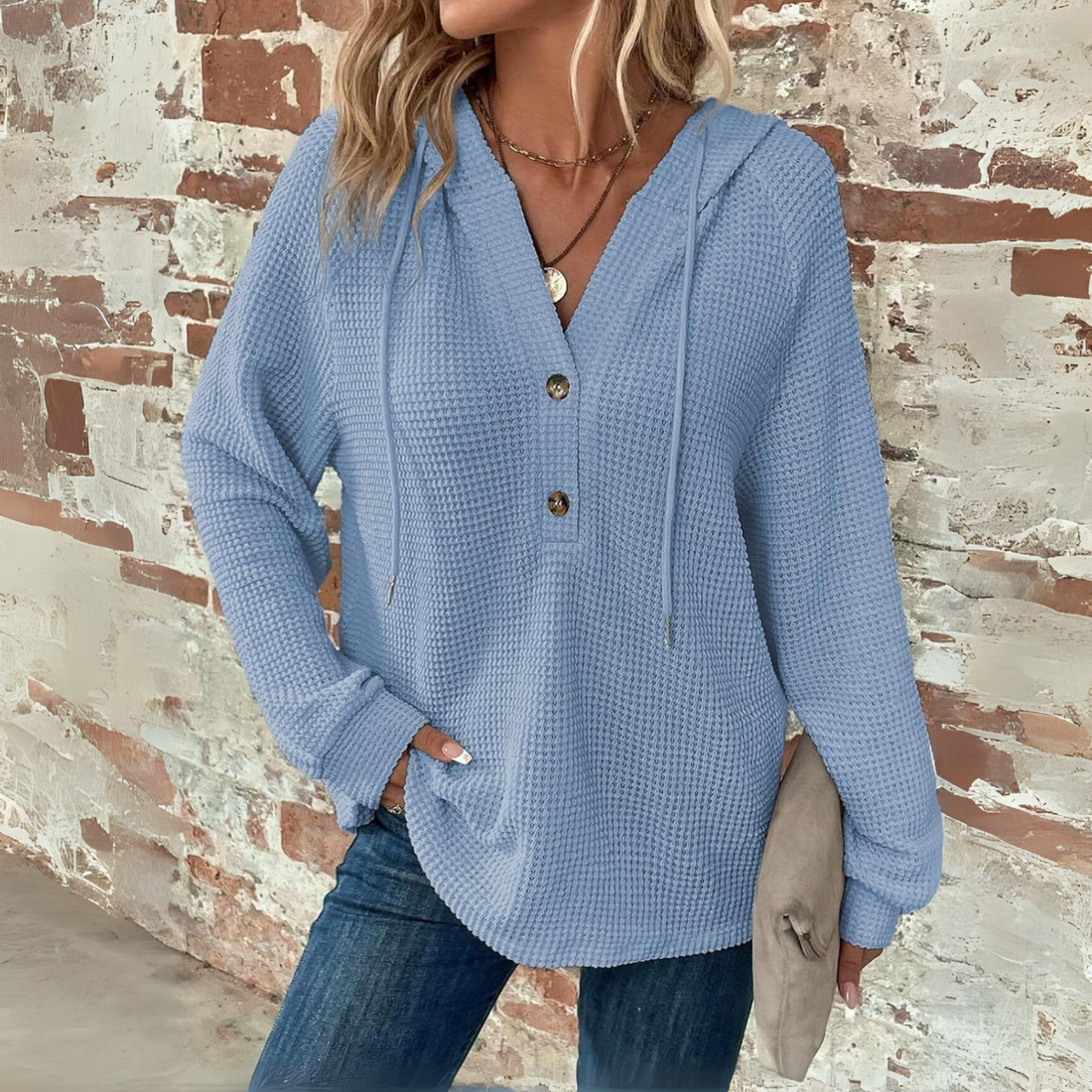 Silvia | Casual Long Sleeve V-Neck Hoodie Sweatshirt
