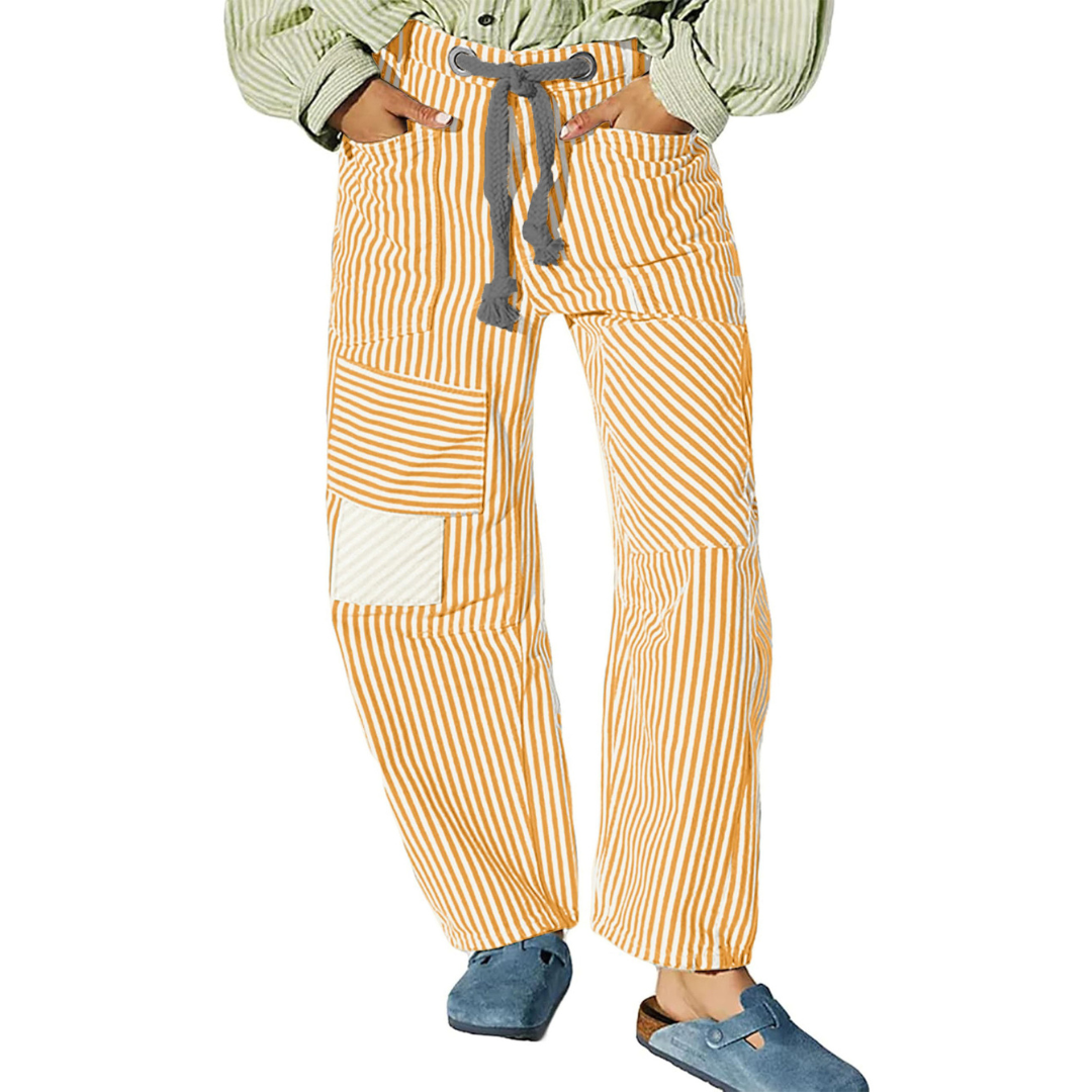 Zoey | Chic Stripe Drawstring Wide-Leg Pants