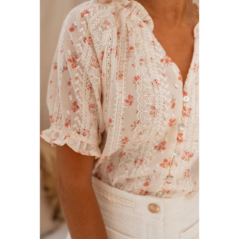 Stella | Casual Floral Short-Sleeved Lining Blouse