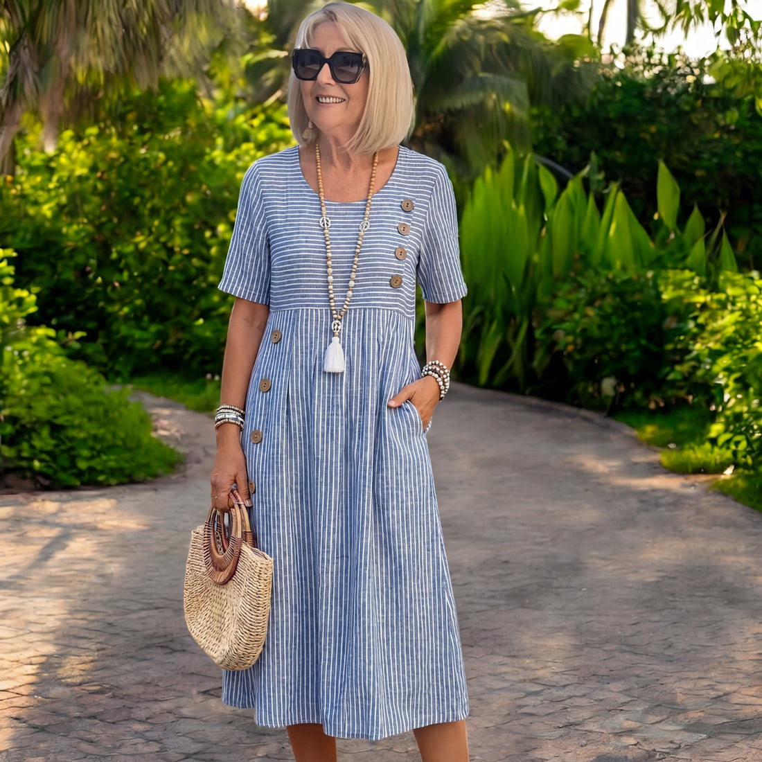Camille | Striped Button Midi Dress