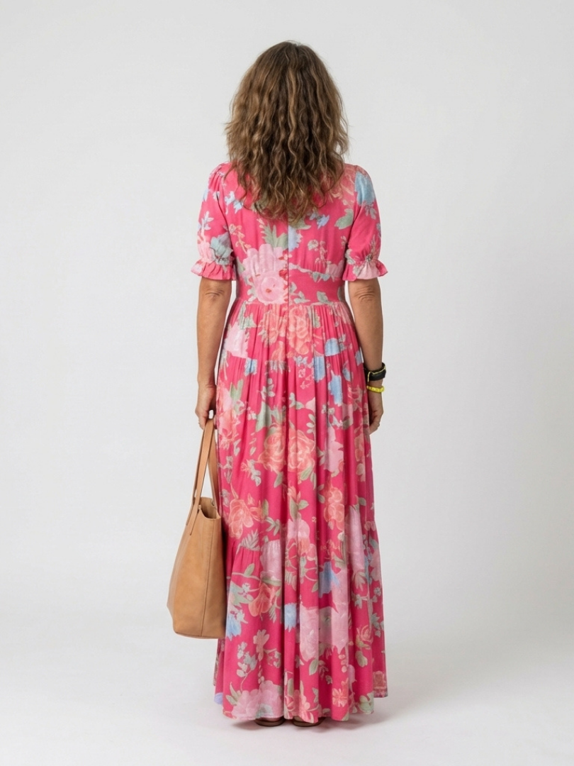 Ellie | Short Sleeve V Neck Floral Midi Dress