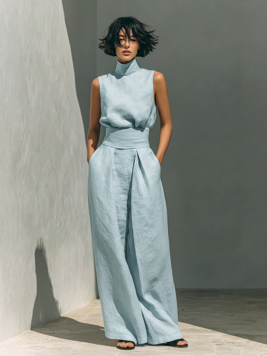 Liora | Linen High Neck Set