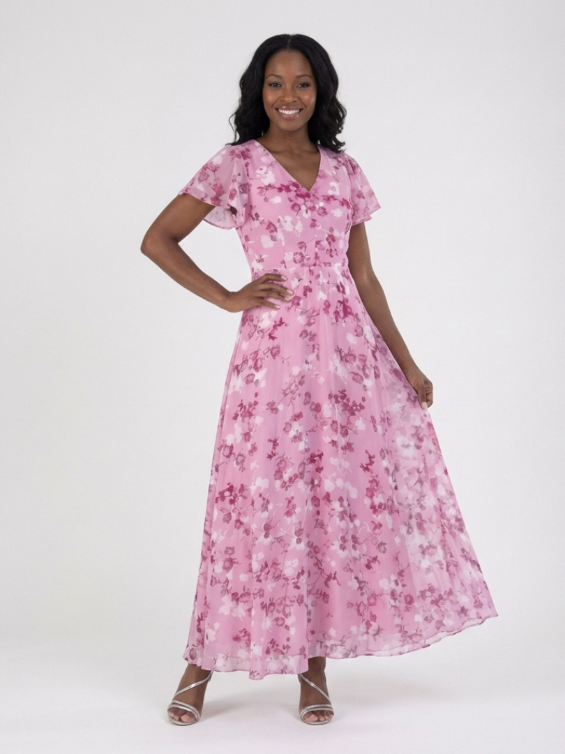 Violet | Floral Chiffon Maxi Dress