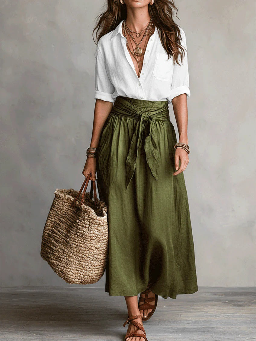 Sophia | Button Detail Top & Midi Skirt Set