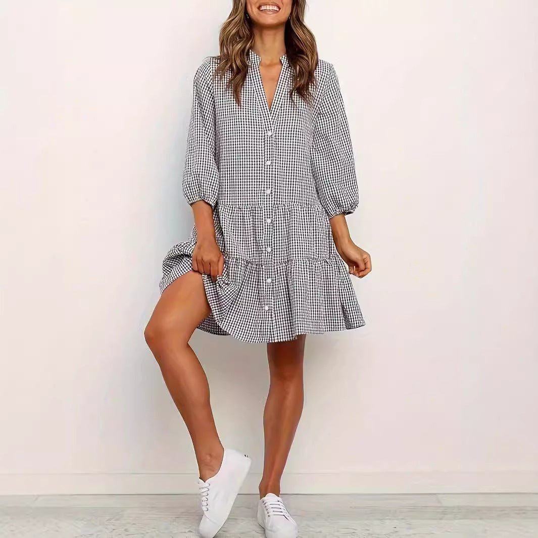 Stacy | Classic Button Front Ruffle Hem Mini Dress