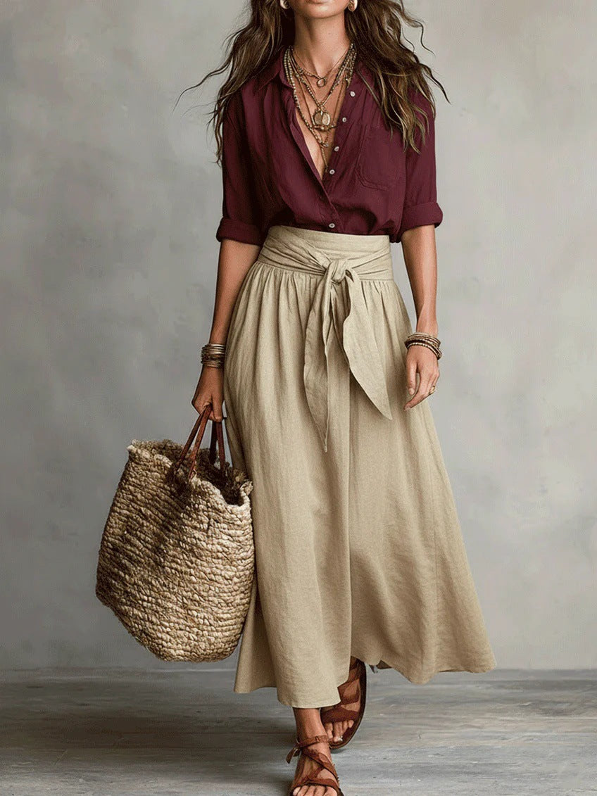 Sophia | Button Detail Top & Midi Skirt Set
