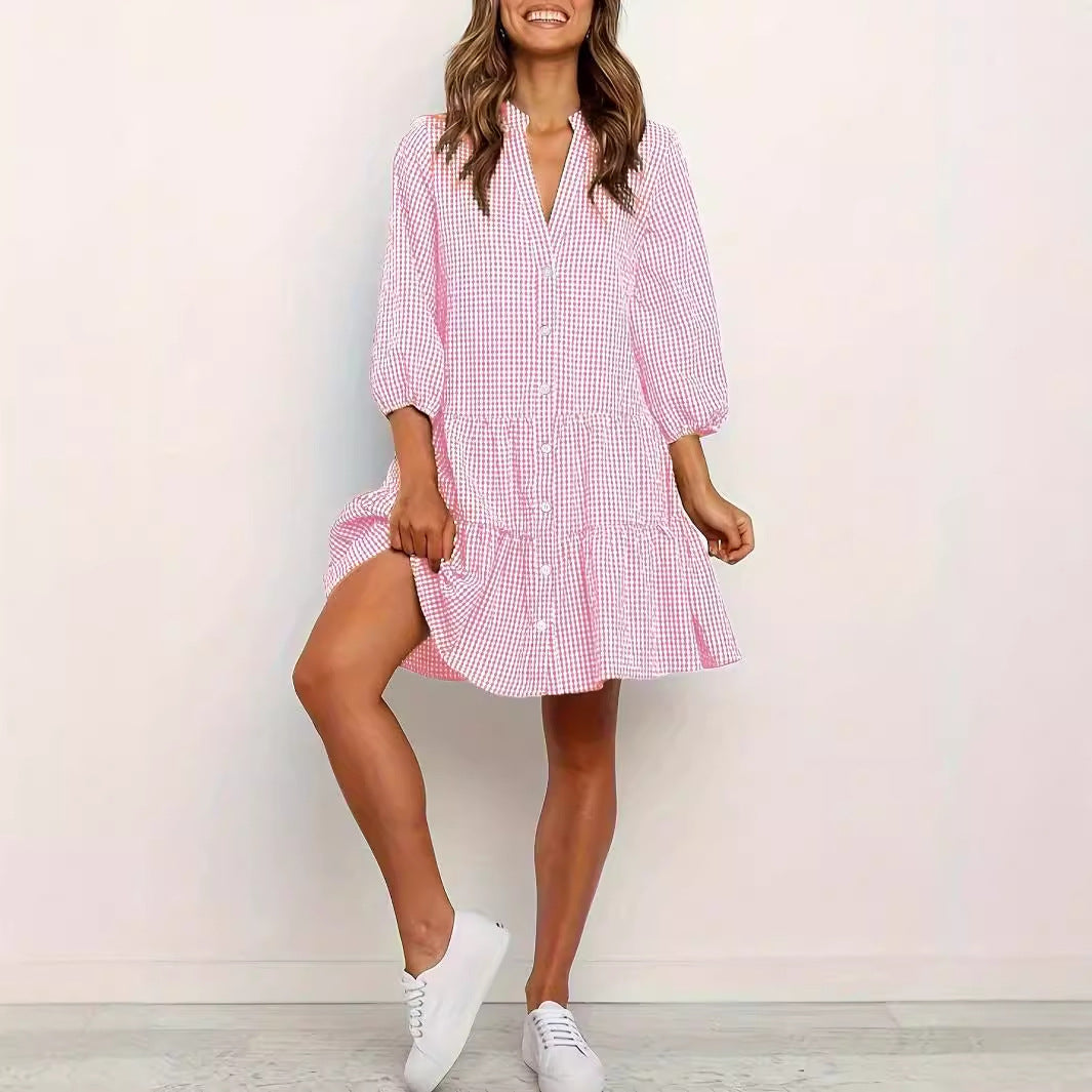 Stacy | Classic Button Front Ruffle Hem Mini Dress