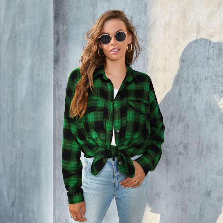 Tori | Vintage Plaid Button Down Long Sleeve Blouse