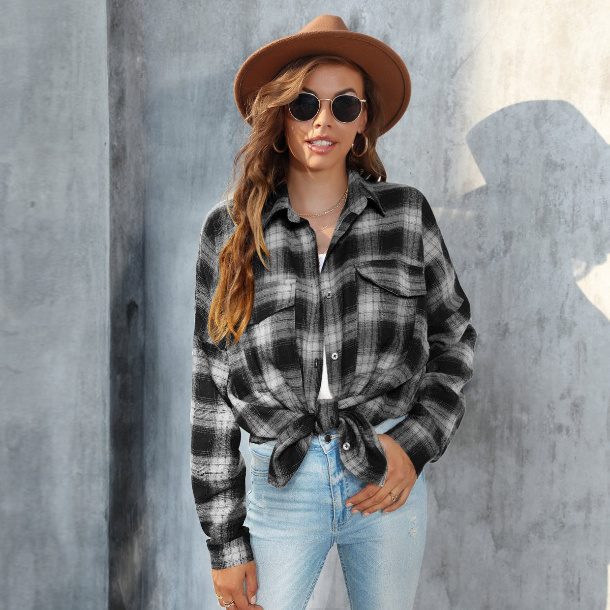 Tori | Vintage Plaid Button Down Long Sleeve Blouse
