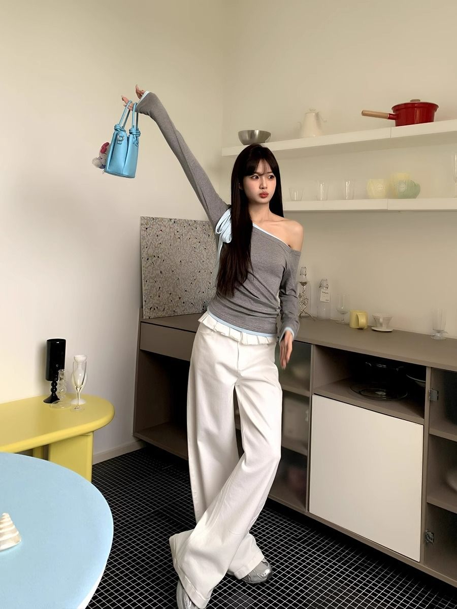 Kylie | Elegant Lace-Trimmed Wide-Leg Jeans
