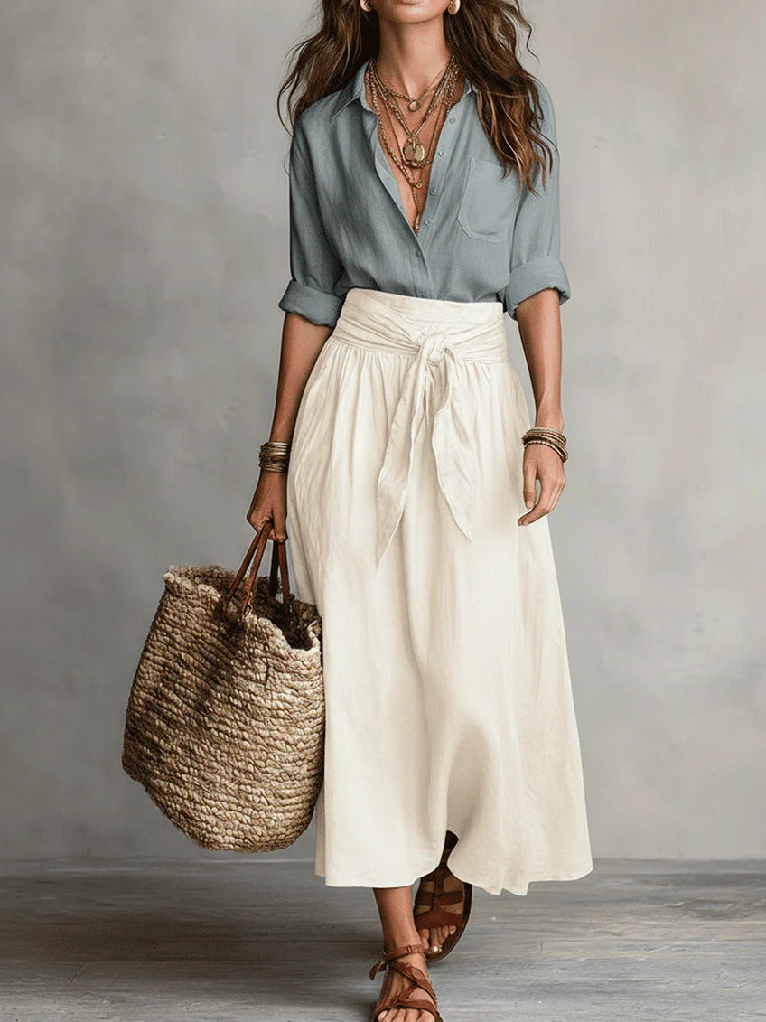 Sophia | Button Detail Top & Midi Skirt Set