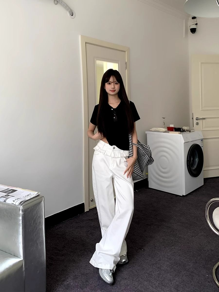 Kylie | Elegant Lace-Trimmed Wide-Leg Jeans