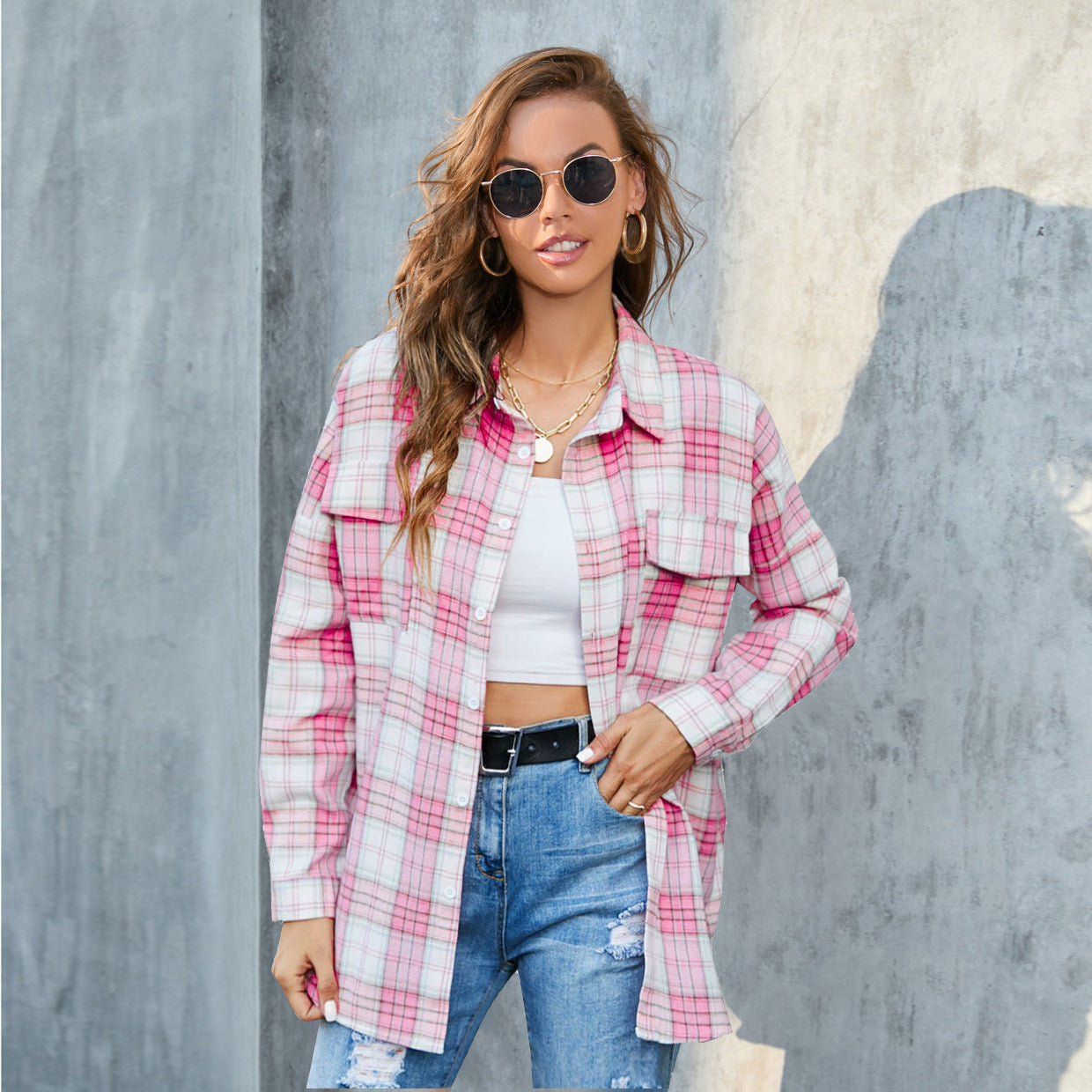 Tori | Vintage Plaid Button Down Long Sleeve Blouse