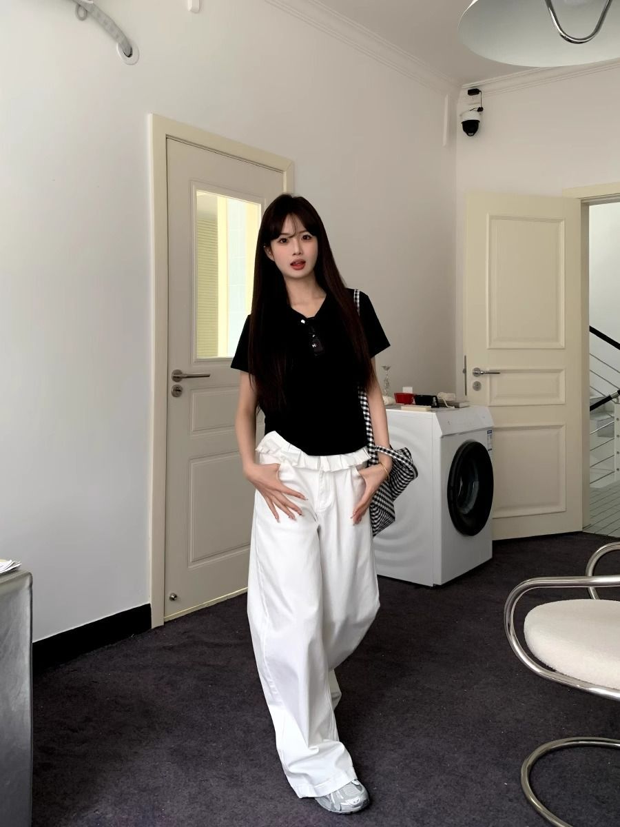 Kylie | Elegant Lace-Trimmed Wide-Leg Jeans