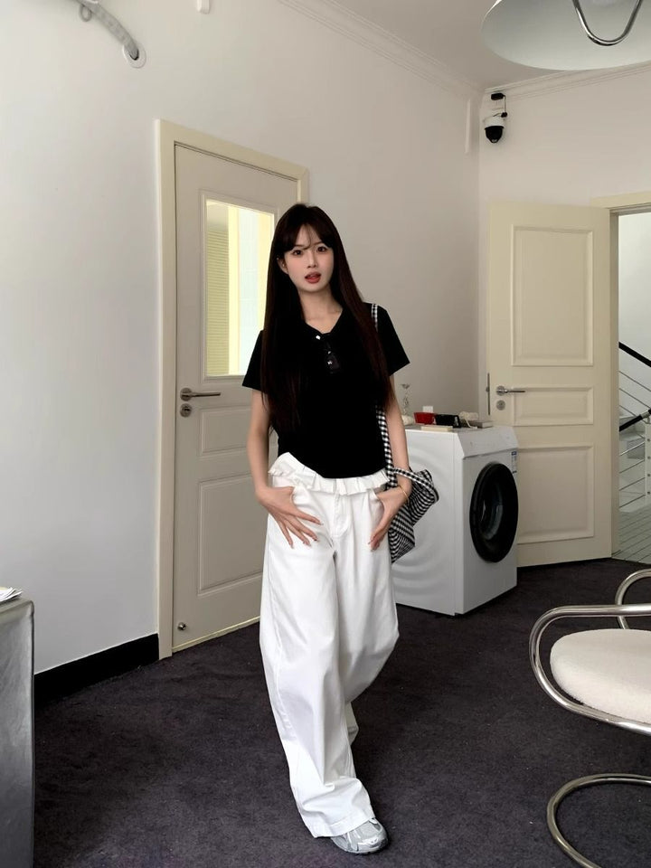Kylie | Elegant Lace-Trimmed Wide-Leg Jeans