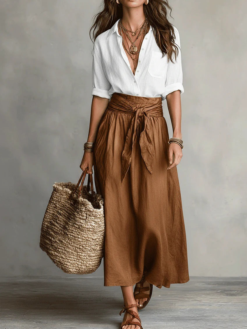 Sophia | Button Detail Top & Midi Skirt Set