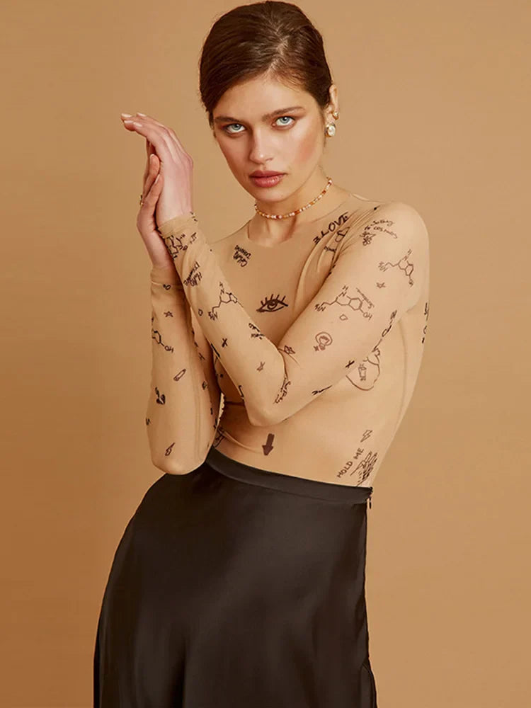 Janella | Modern Print Mesh Bodysuit