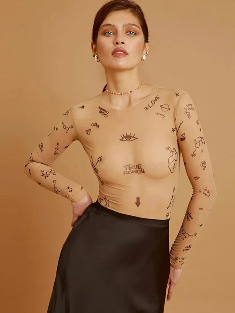 Janella | Modern Print Mesh Bodysuit