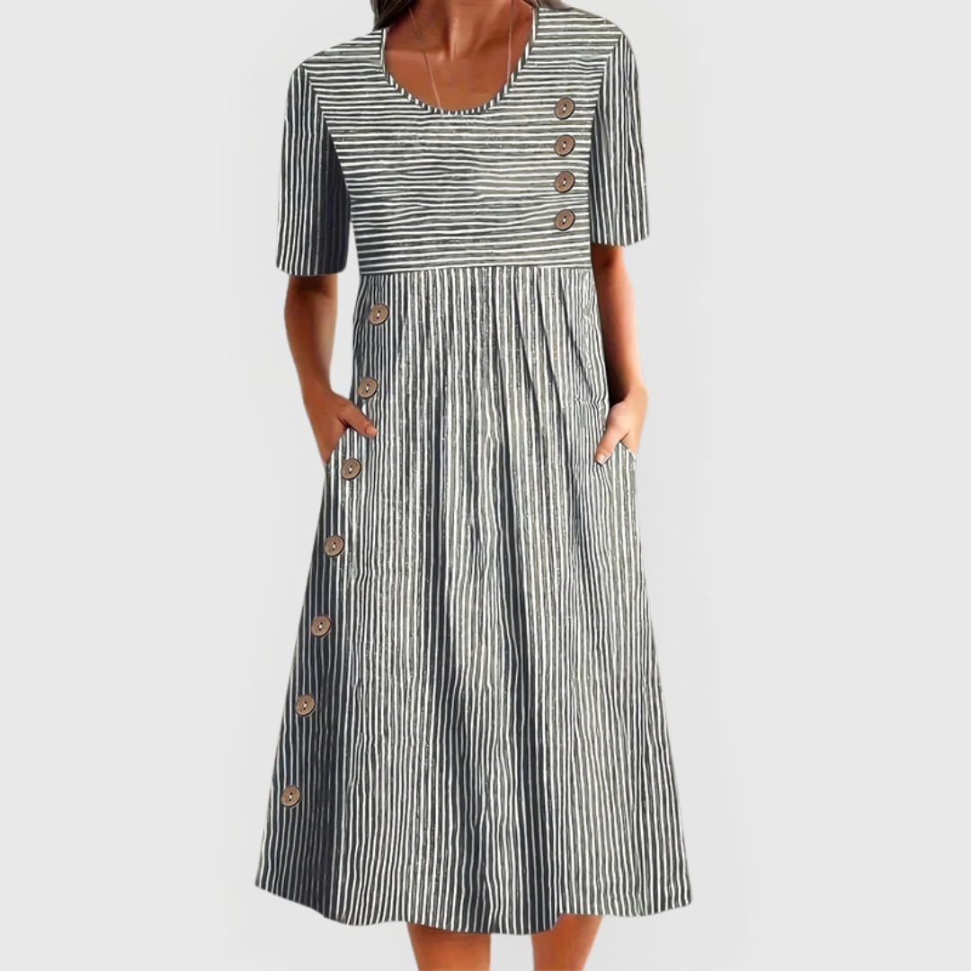 Camille | Striped Button Midi Dress