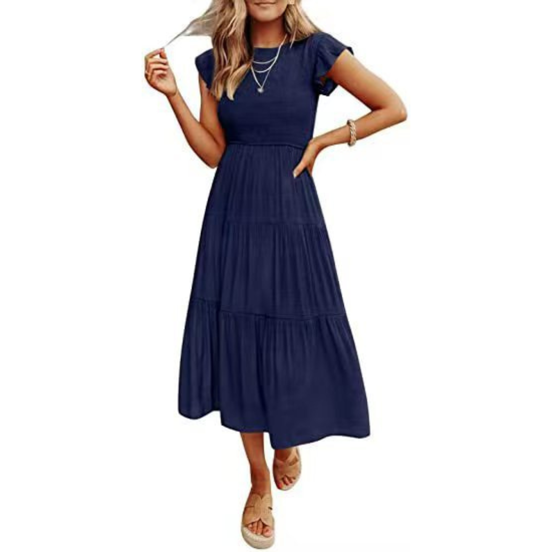 Kriselle | Elegant Flutter Sleeve Smoke Midi Dress