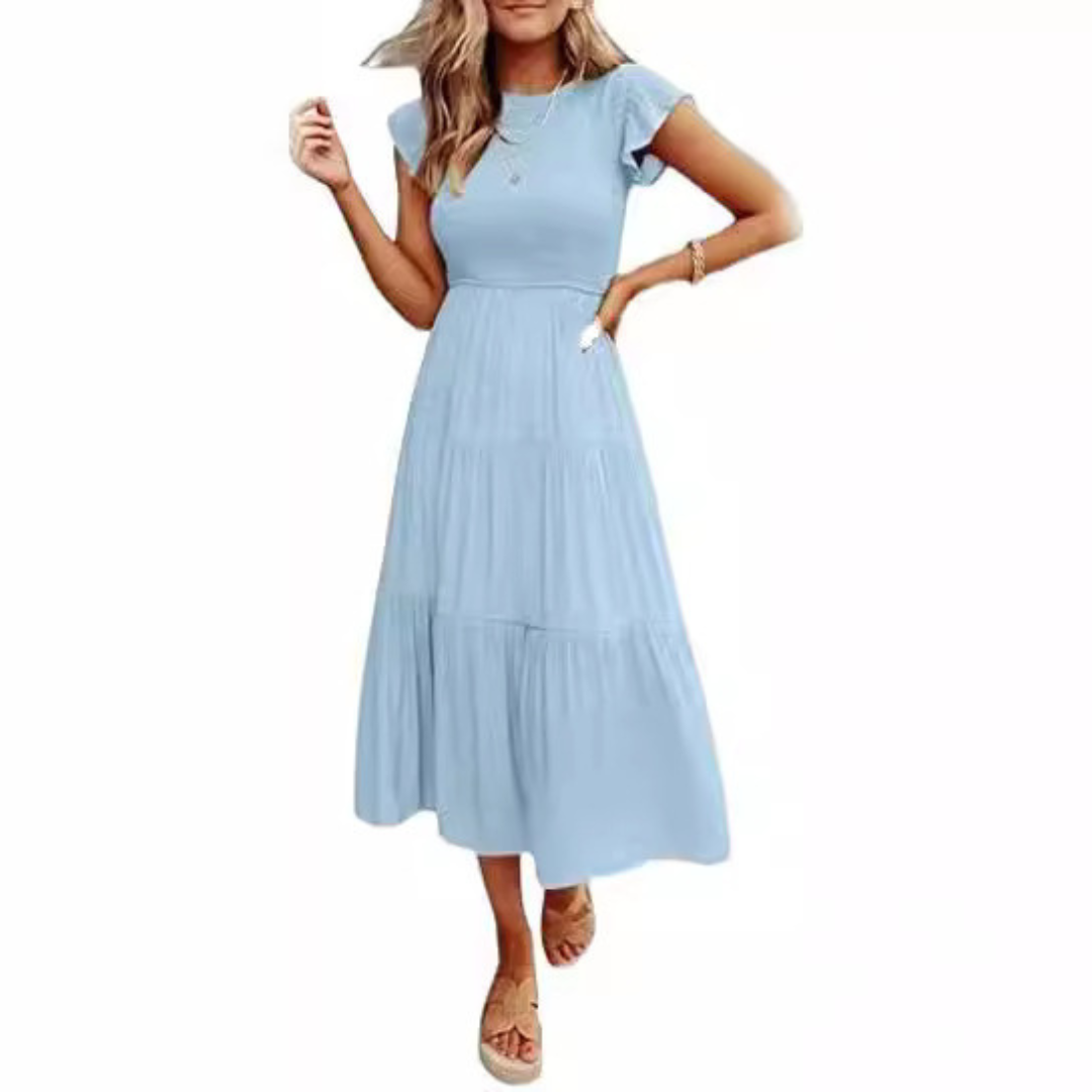 Kriselle | Elegant Flutter Sleeve Smoke Midi Dress