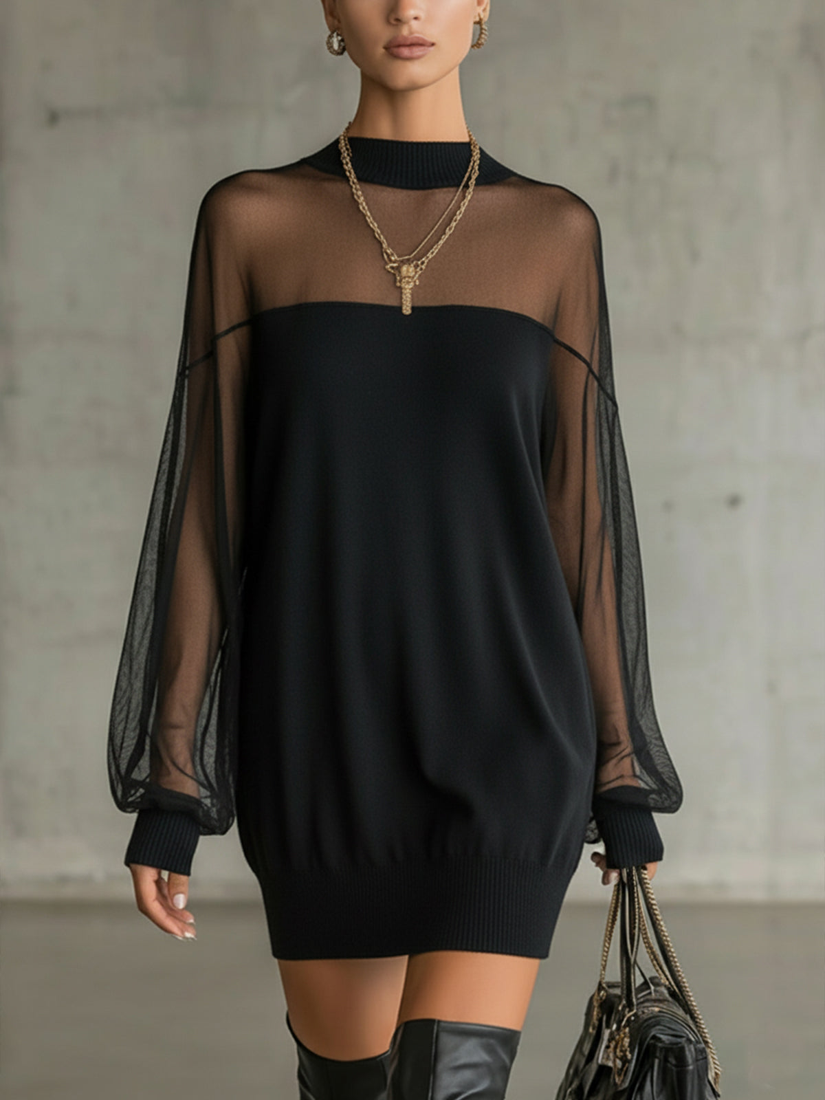 Valora | Mesh Sleeve Mini Dress