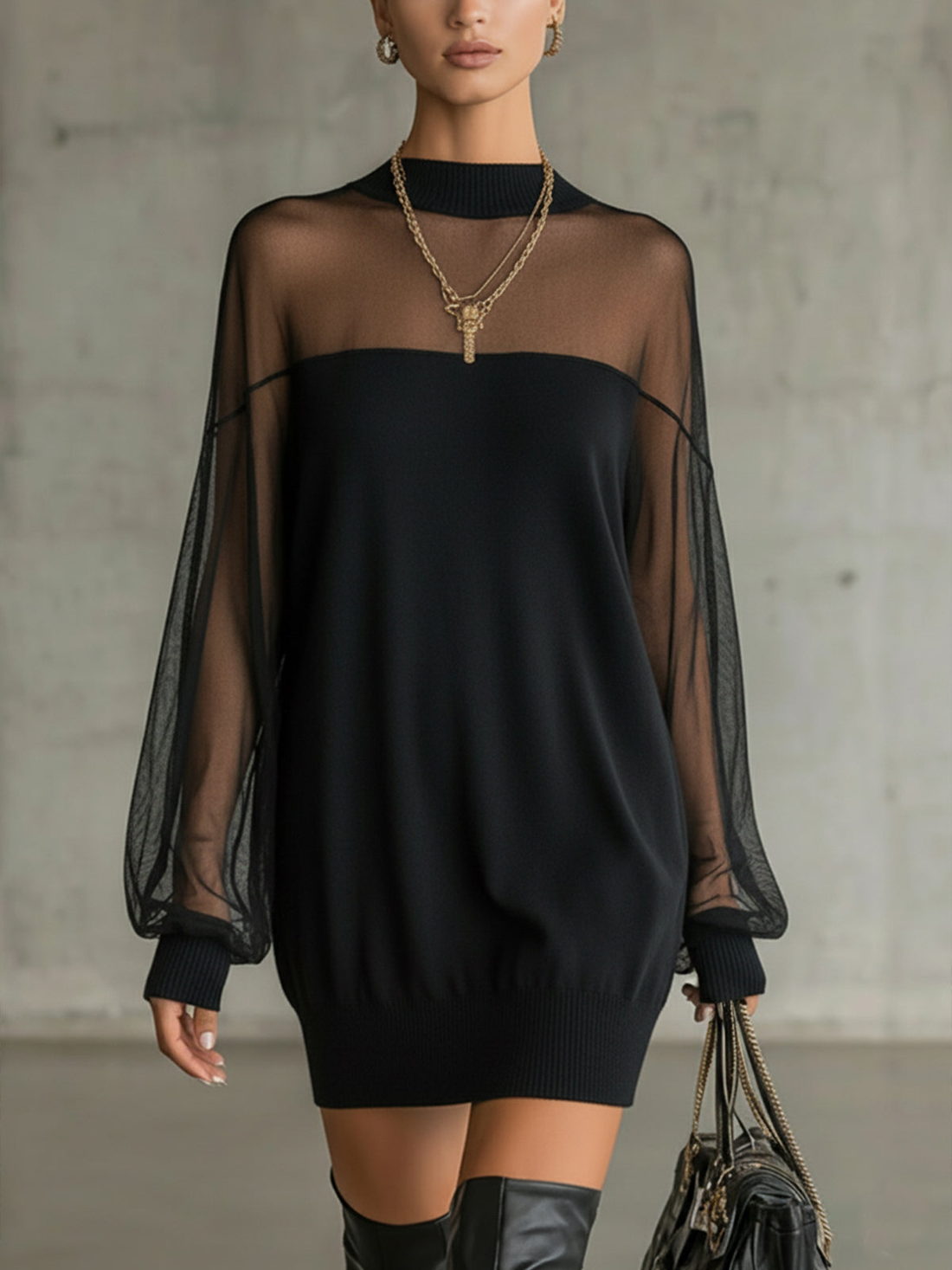 Valora | Mesh Sleeve Mini Dress