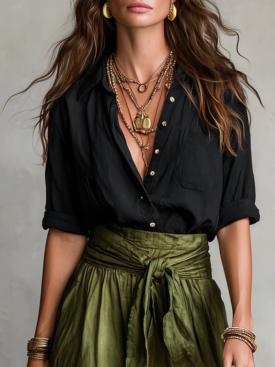 Sophia | Button Detail Top & Midi Skirt Set