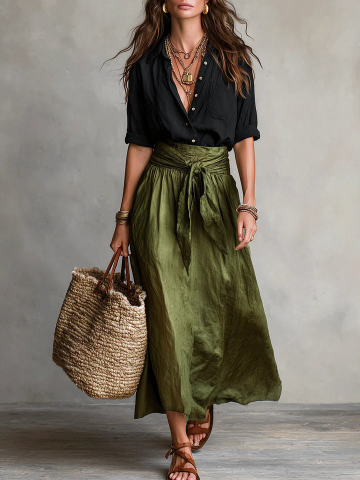 Sophia | Button Detail Top & Midi Skirt Set