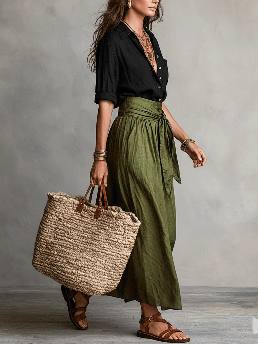 Sophia | Button Detail Top & Midi Skirt Set