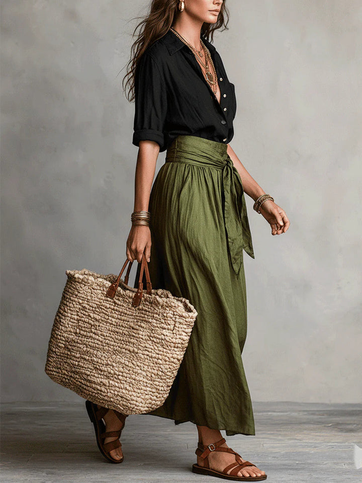 Sophia | Button Detail Top & Midi Skirt Set